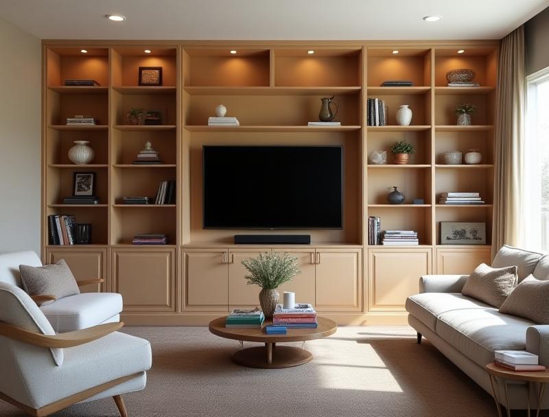 Example of custom built-in cabinetry seamlessly integrated into a modern living room area